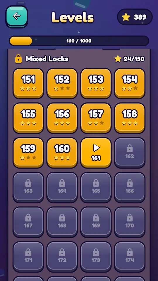 The level map: 160 of 1000 levels cleared