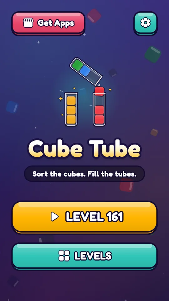 Home screen: sort the cubes, fill the tubes