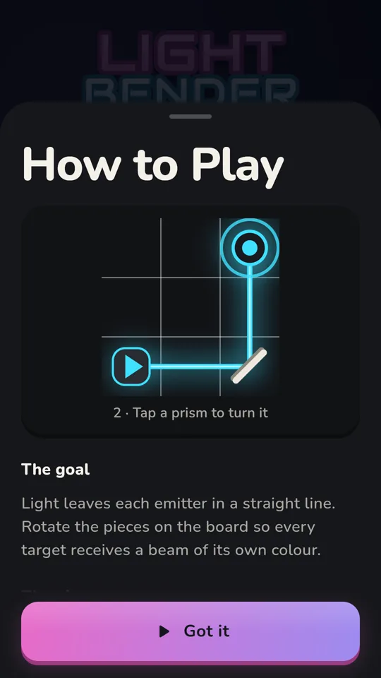 How to play: tap a prism to turn it