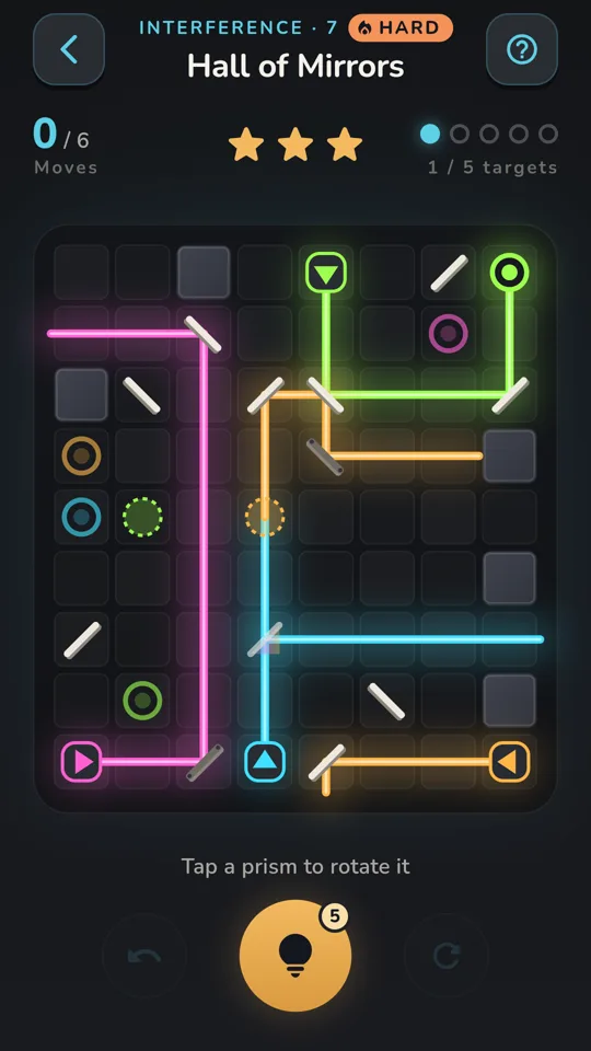 Hall of Mirrors, a hard Interference level with five coloured beams