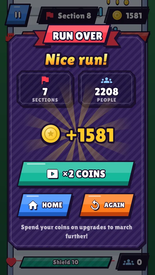 Run over: sections cleared, people fired and coins earned