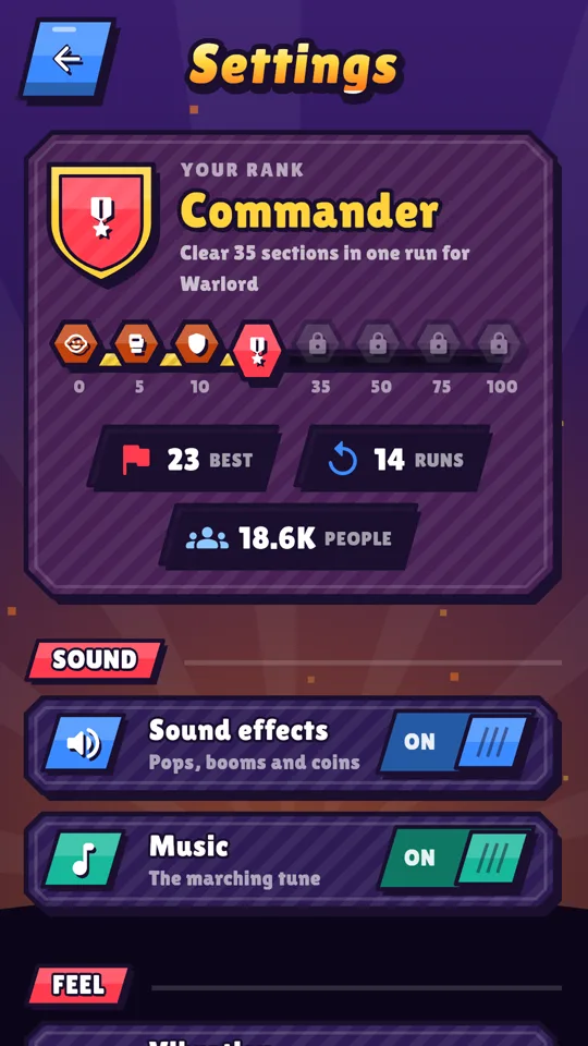 Settings with your rank, best run and sound switches
