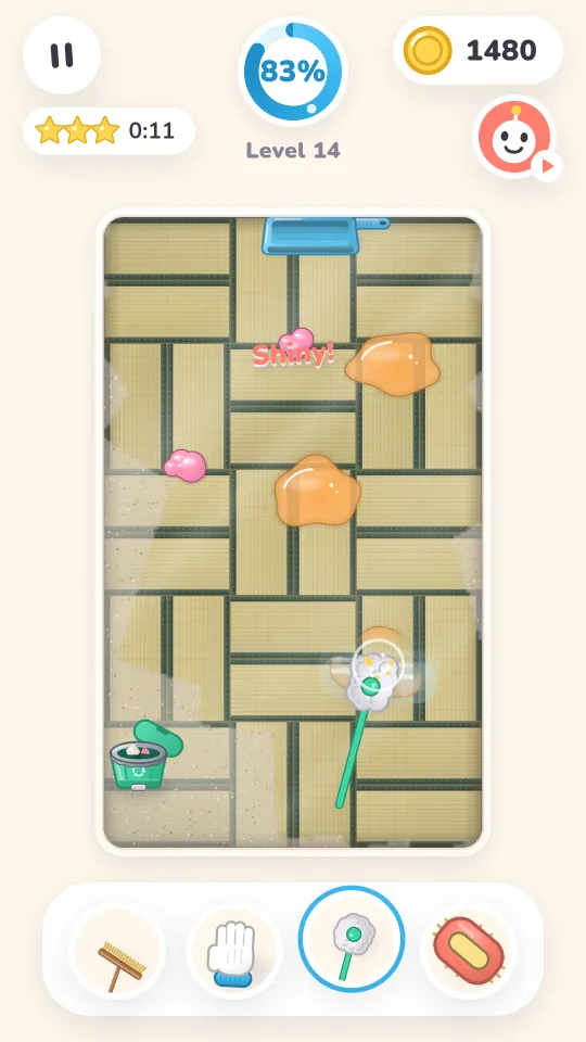 Level 14: mopping spills off a tatami floor
