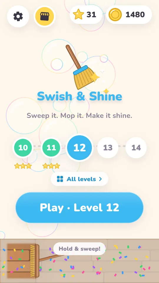 Home screen: sweep it, mop it, make it shine