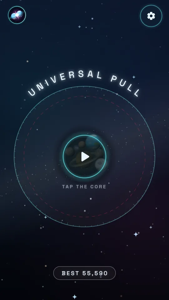 Home screen: tap the core to play